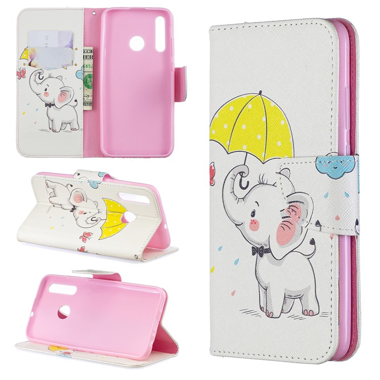 For Huawei P Smart Plus 2019 / Enjoy 9s / Honor 10i Pattern Printing PU Leather Stand Phone Cover - Elephant Holding an Umbrella-1