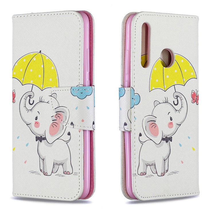 For Huawei P Smart Plus 2019 / Enjoy 9s / Honor 10i Pattern Printing PU Leather Stand Phone Cover - Elephant Holding an Umbrella-4