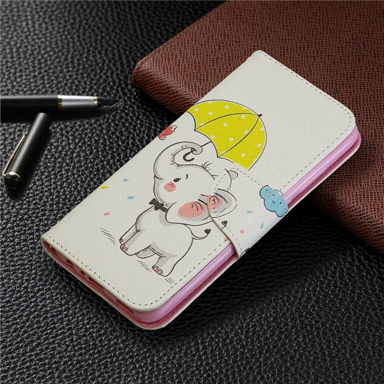 For Huawei P Smart Plus 2019 / Enjoy 9s / Honor 10i Pattern Printing PU Leather Stand Phone Cover - Elephant Holding an Umbrella-7