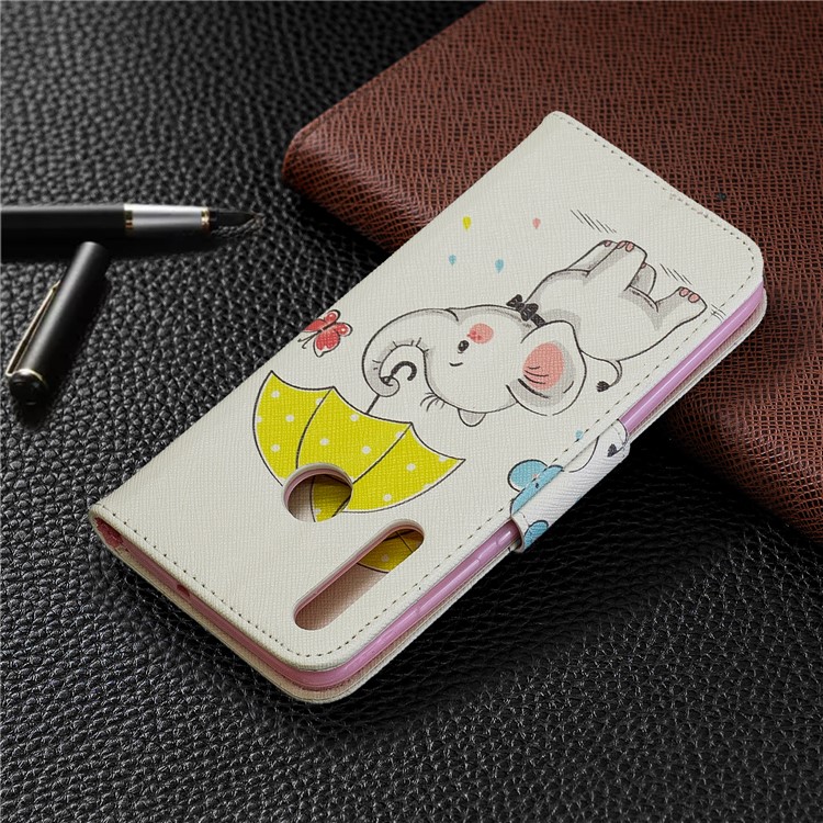 For Huawei P Smart Plus 2019 / Enjoy 9s / Honor 10i Pattern Printing PU Leather Stand Phone Cover - Elephant Holding an Umbrella-8