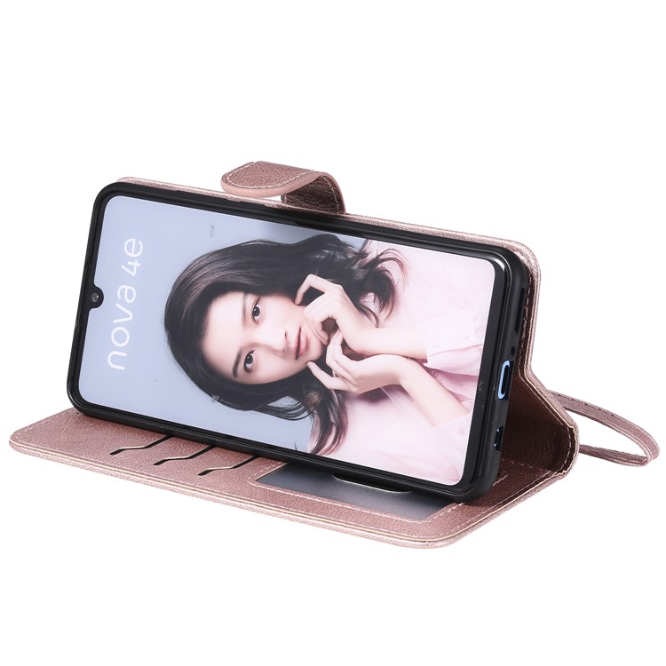 Embalagem Destacável Magnética Do Suporte Do Couro Da Carteira 2 In-1 Para O Huawei P30 Lite / nova 4e - Rosa Ouro-8