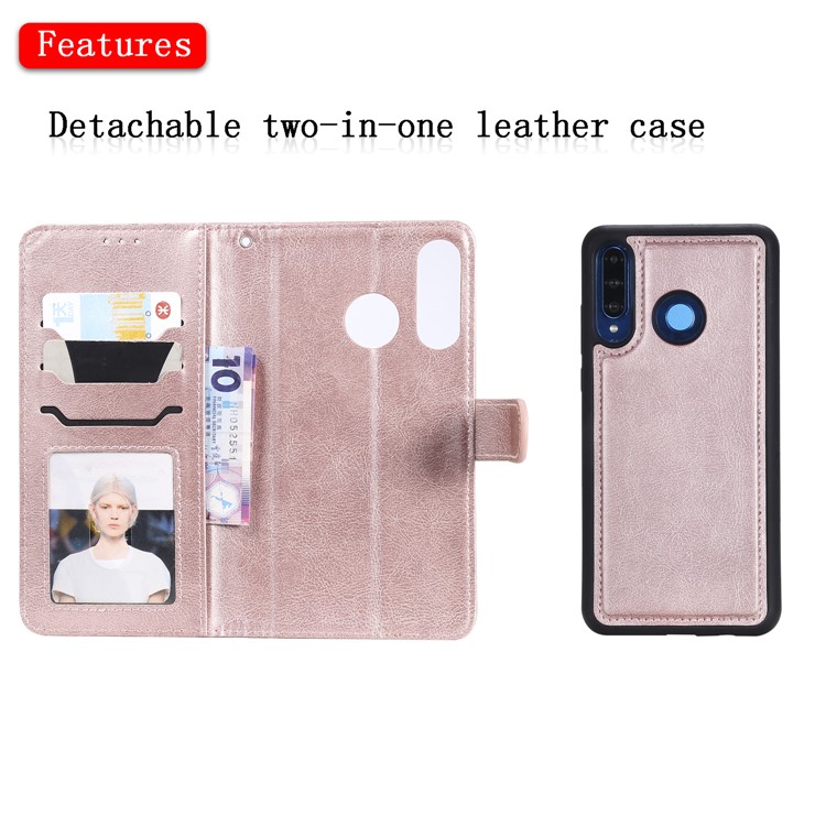 Embalagem Destacável Magnética Do Suporte Do Couro Da Carteira 2 In-1 Para O Huawei P30 Lite / nova 4e - Rosa Ouro-9