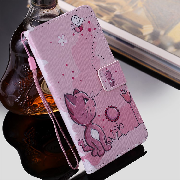 Patterned Stand Leather Wallet Phone Case for Huawei Honor 8A/Y6 (2019) - Cat and Flower-5