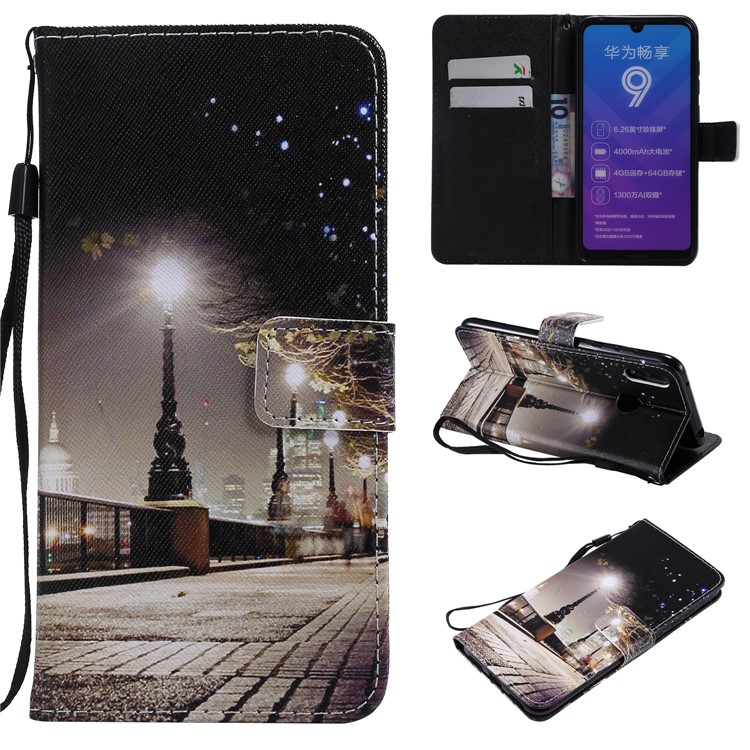 Pattern Printing Leather Wallet Case for Huawei Y7 (2019) / Y7 Pro (2019) / Enjoy 9 - Streetscape-1