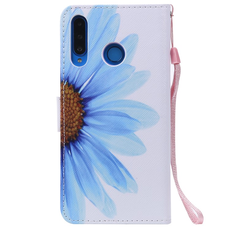 Pattern Printing Leather Wallet Case for Huawei P30 Lite / nova 4e - Blue Flower-3