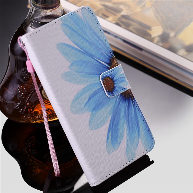 Pattern Printing Leather Wallet Case for Huawei P30 Lite / nova 4e - Blue Flower-8