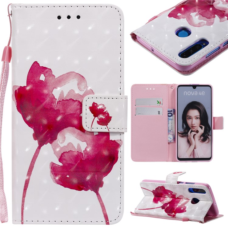 Light Spot Decor Patterned Leather Wallet Case for Huawei P30 Lite / nova 4e - Vivid Flowers-1