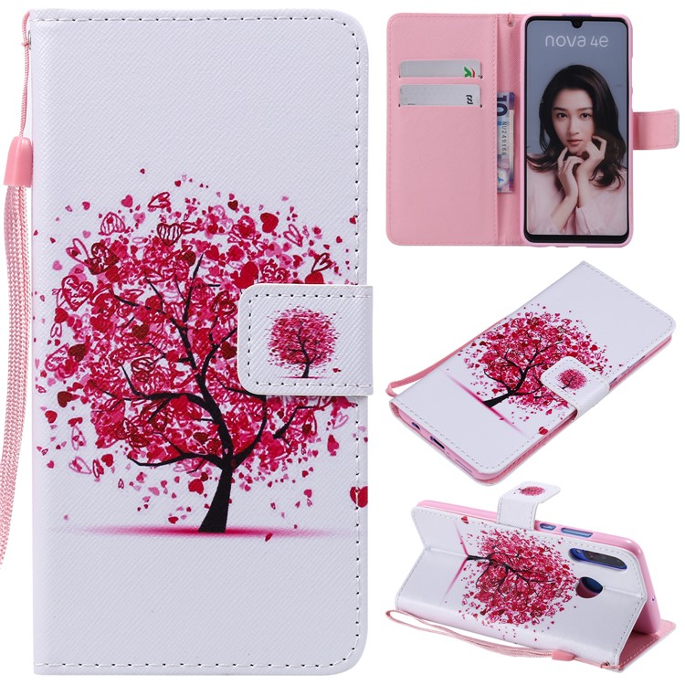 Pattern Printing Wallet Stand Leather Phone Cover for Huawei P30 Lite/nova 4e - Red Tree-1