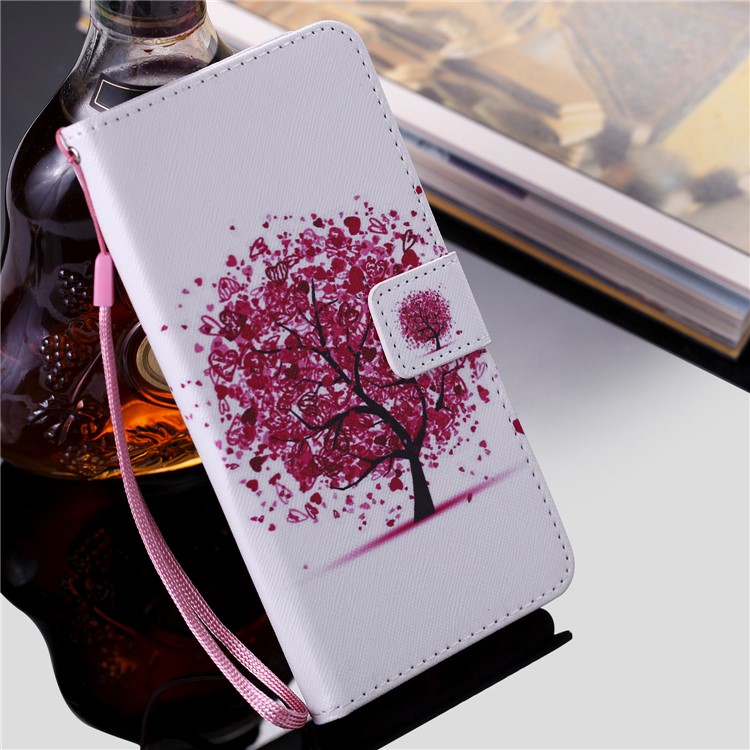 Pattern Printing Wallet Stand Leather Phone Cover for Huawei P30 Lite/nova 4e - Red Tree-9
