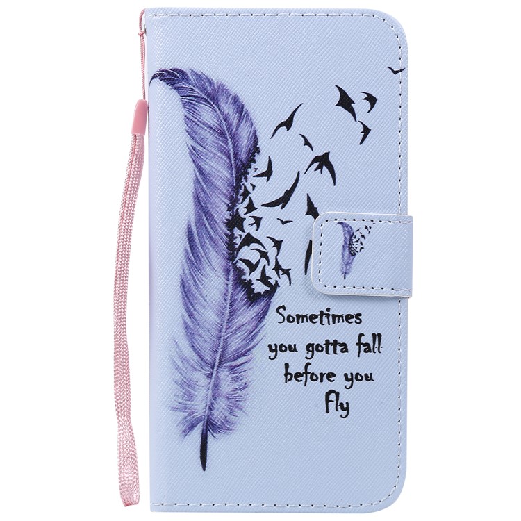 Pattern Printing Wallet Stand Leather Phone Case for Huawei Honor 8A/Y6 (2019, with Fingerprint Sensor) / Y6 Prime (2019) - Feather-2