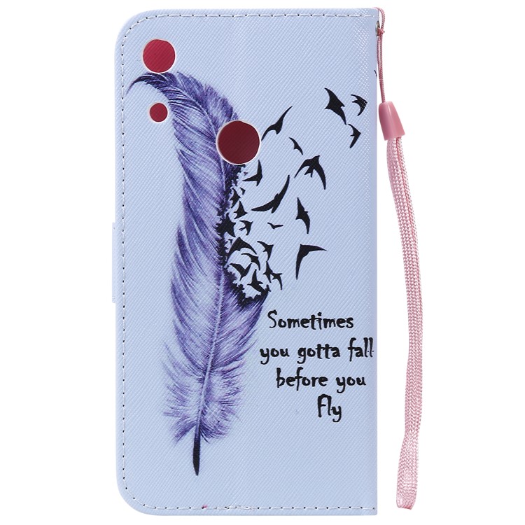 Pattern Printing Wallet Stand Leather Phone Case for Huawei Honor 8A/Y6 (2019, with Fingerprint Sensor) / Y6 Prime (2019) - Feather-3