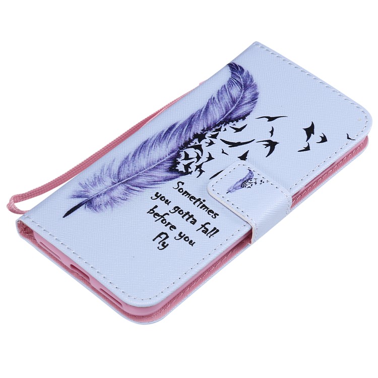 Pattern Printing Wallet Stand Leather Phone Case for Huawei Honor 8A/Y6 (2019, with Fingerprint Sensor) / Y6 Prime (2019) - Feather-5