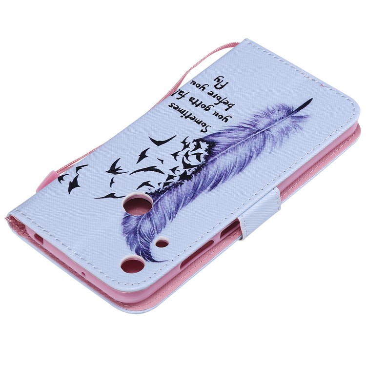 Pattern Printing Wallet Stand Leather Phone Case for Huawei Honor 8A/Y6 (2019, with Fingerprint Sensor) / Y6 Prime (2019) - Feather-6