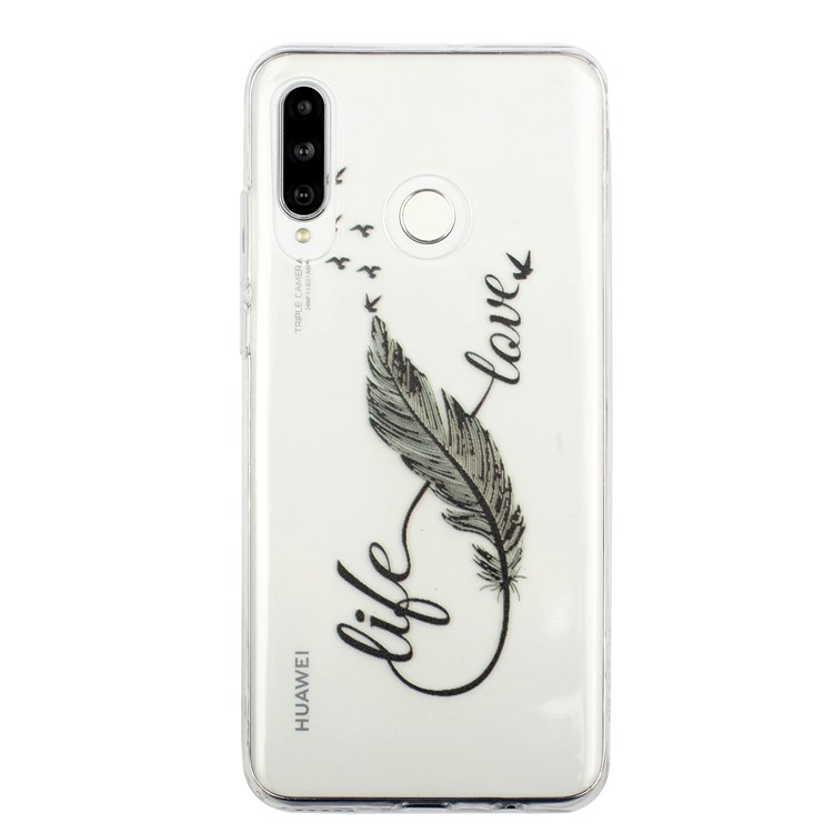 Pattern Printing Embossment Soft TPU Phone Case for Huawei P30 Lite/nova 4e - Black Feather-2