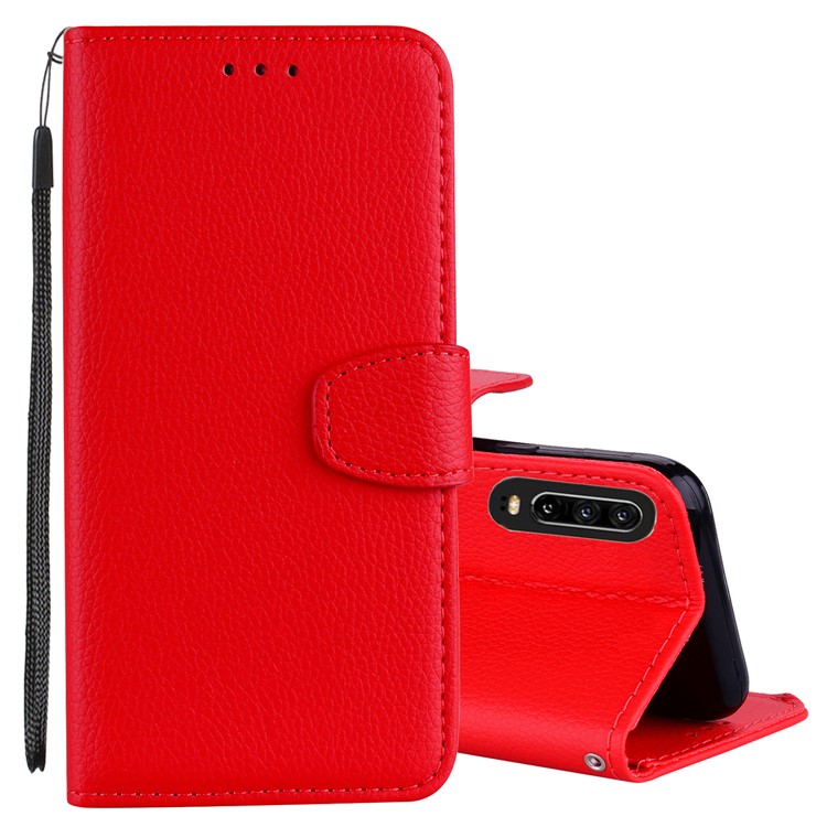 Litchi Skin Wallet Leather Stand Case for Huawei P30 - Red-1