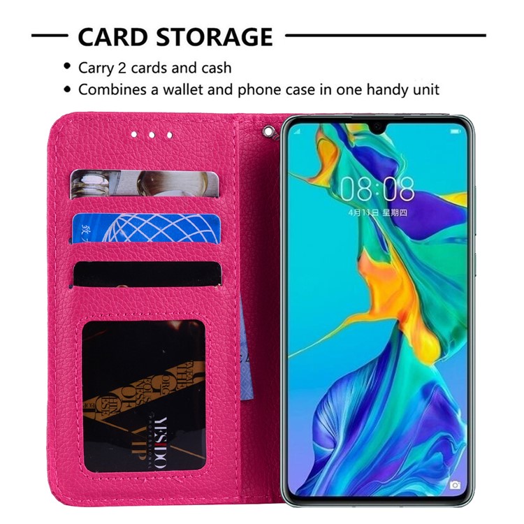 Litchi Skin Wallet Leather Stand Case for Huawei P30 - Rose-5