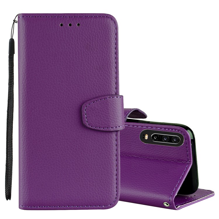 Litchi Skin Wallet Leather Stand Case for Huawei P30 - Purple-1