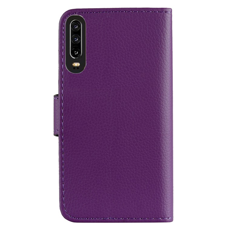 Litchi Skin Wallet Leather Stand Case for Huawei P30 - Purple-4