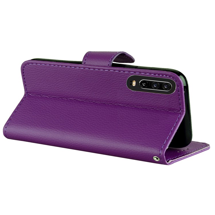 Litchi Skin Wallet Leather Stand Case for Huawei P30 - Purple-7