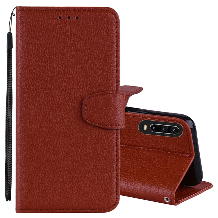 Litchi Skin Wallet Leather Stand Case for Huawei P30 - Brown-1