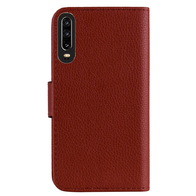 Litchi Skin Wallet Leather Stand Case for Huawei P30 - Brown-4