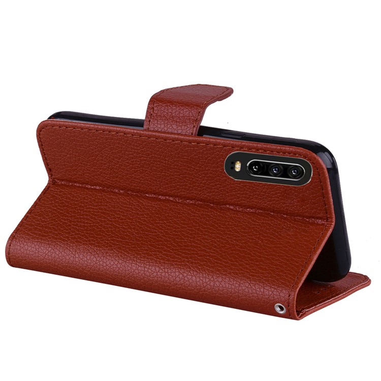 Litchi Skin Wallet Leather Stand Case for Huawei P30 - Brown-7