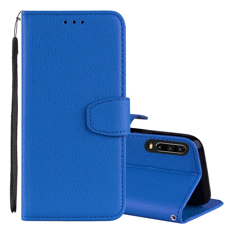 Litchi Skin Wallet Leather Stand Case for Huawei P30 - Blue-1