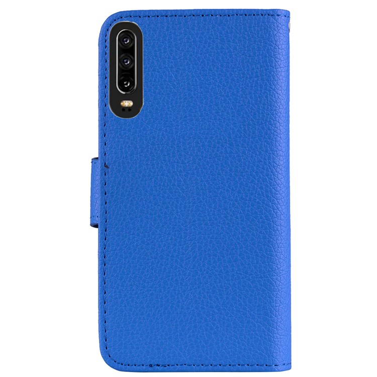 Litchi Skin Wallet Leather Stand Case for Huawei P30 - Blue-4