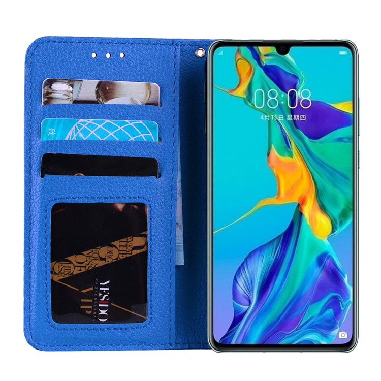 Litchi Skin Wallet Leather Stand Case for Huawei P30 - Blue-8