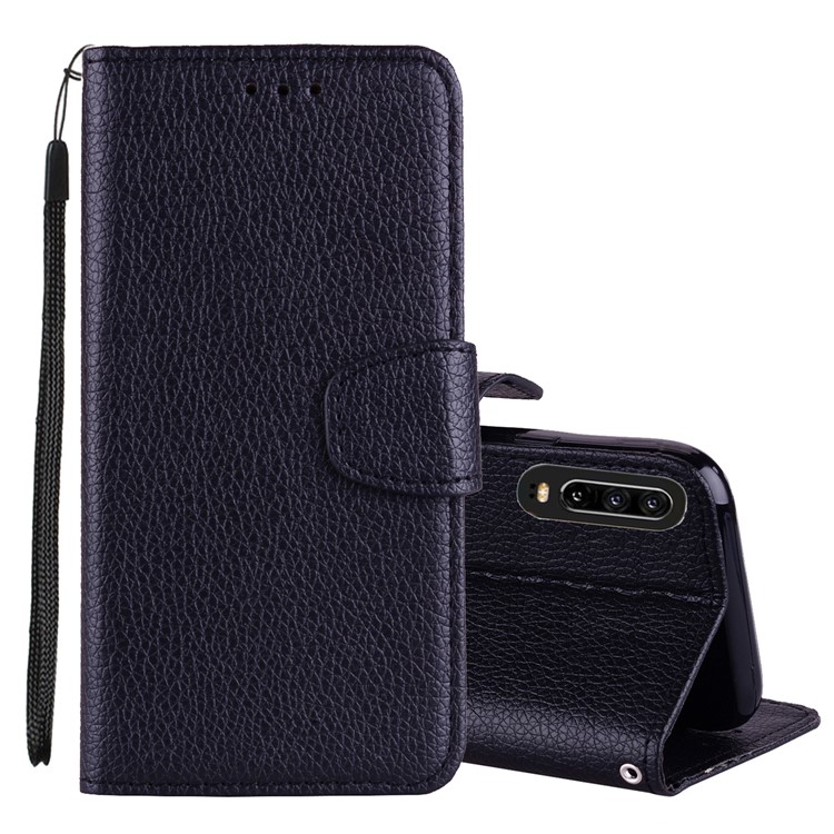 Litchi Skin Wallet Leather Stand Case for Huawei P30 - Black-1