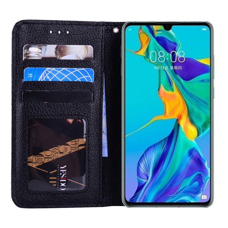 Carteira De Pele Lichia Estojo De Couro Para Huawei P30 - Preto-6