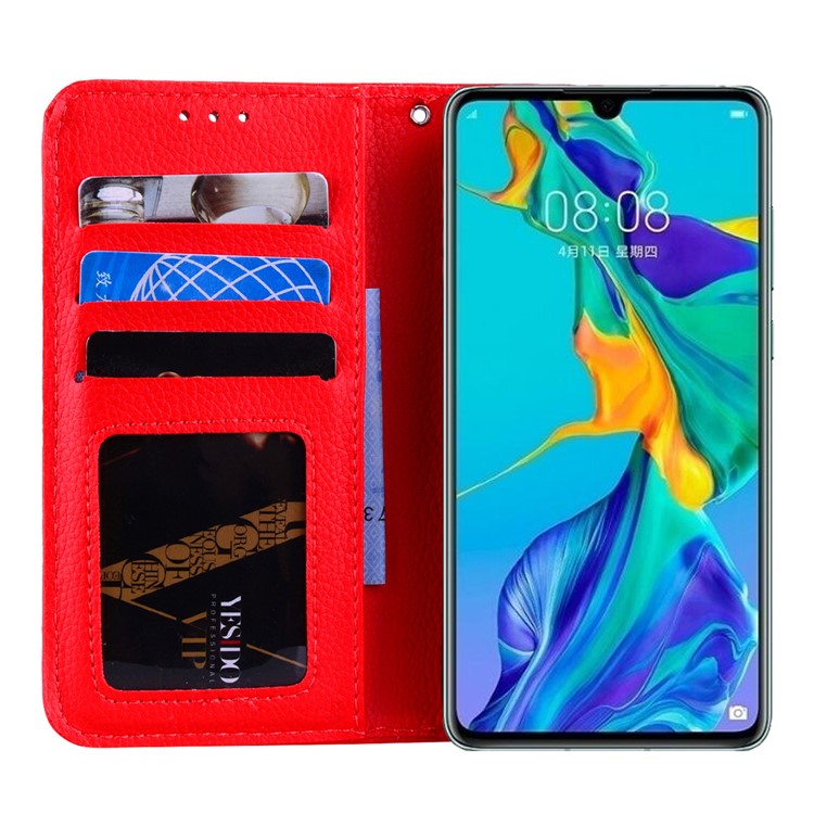 Litchi Skin Wallet Leather Stand Case for Huawei P30 Lite / nova 4e - Red-8