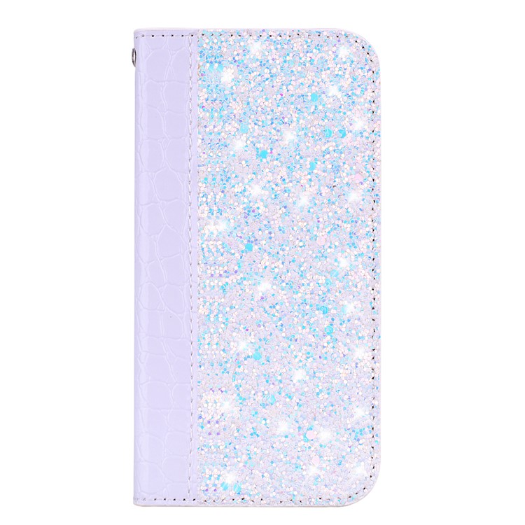 Crocodile Texture Glittery Sequins PU Leather Auto-absorbed Phone Case for Huawei P30 - White-2