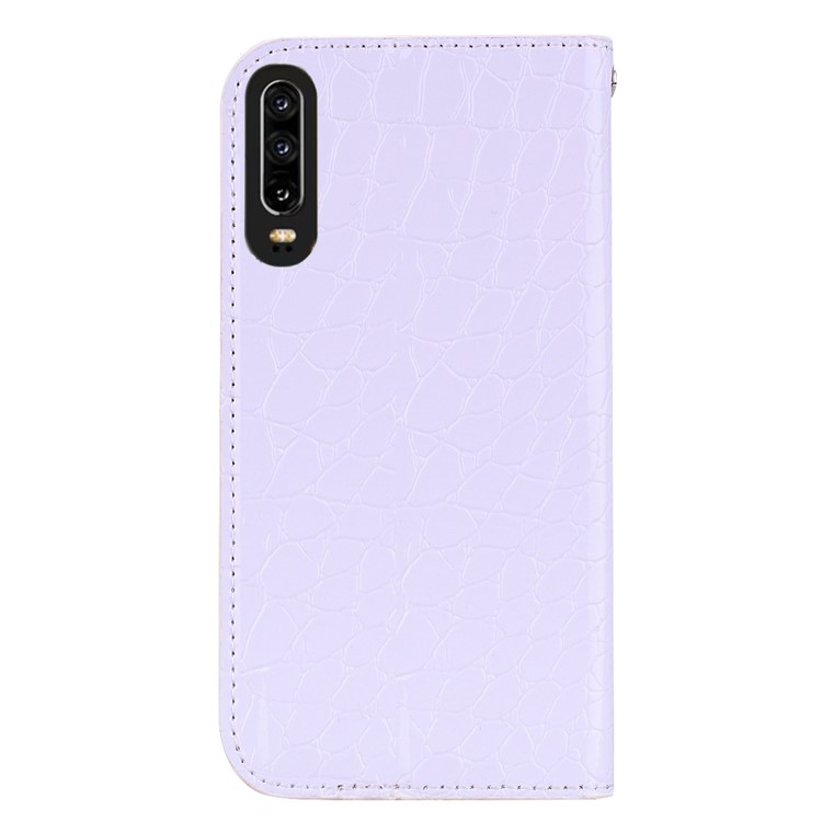 Crocodile Texture Glittery Sequins PU Leather Auto-absorbed Phone Case for Huawei P30 - White-3