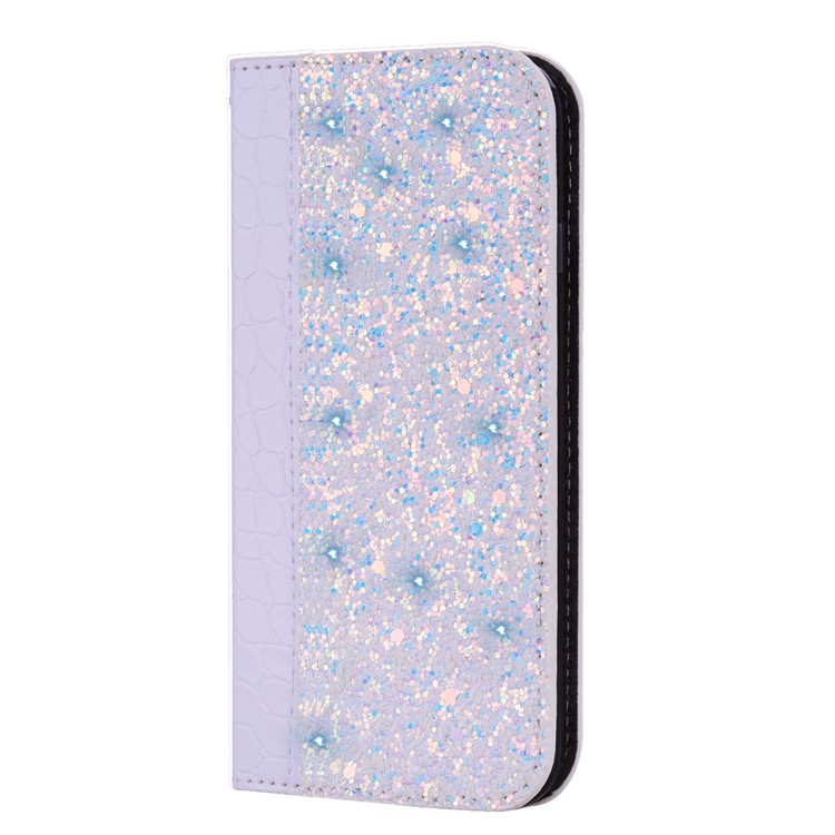 Crocodile Texture Glittery Sequins PU Leather Auto-absorbed Phone Case for Huawei P30 - White-4