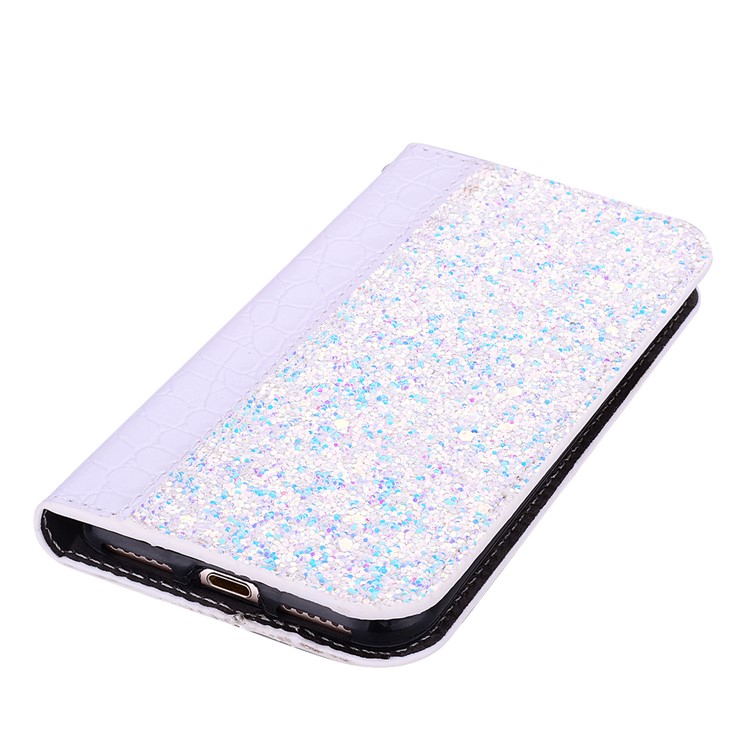 Crocodile Texture Glittery Sequins PU Leather Auto-absorbed Phone Case for Huawei P30 - White-6