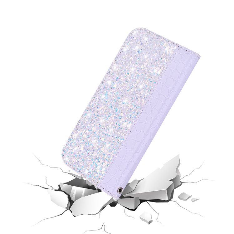 Crocodile Texture Glittery Sequins PU Leather Auto-absorbed Phone Case for Huawei P30 - White-8