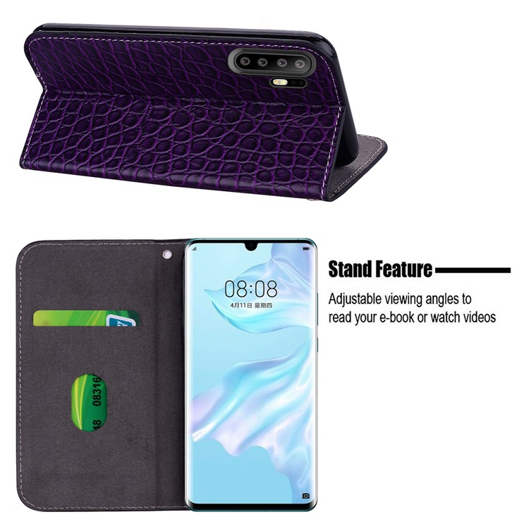 Glittery Sequins PU Leather Case Auto-absorbed Phone Cover for Huawei P30 Pro - Purple-11