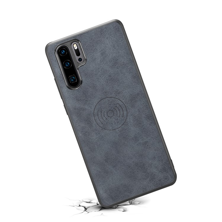 PU Leather Coated TPU Phone Case for Huawei P30 Pro (Built-in Magnetic Holder Metal Sheet) - Grey-2