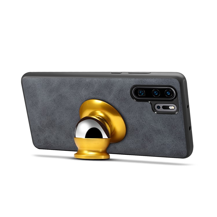 PU Leather Coated TPU Phone Case for Huawei P30 Pro (Built-in Magnetic Holder Metal Sheet) - Grey-5