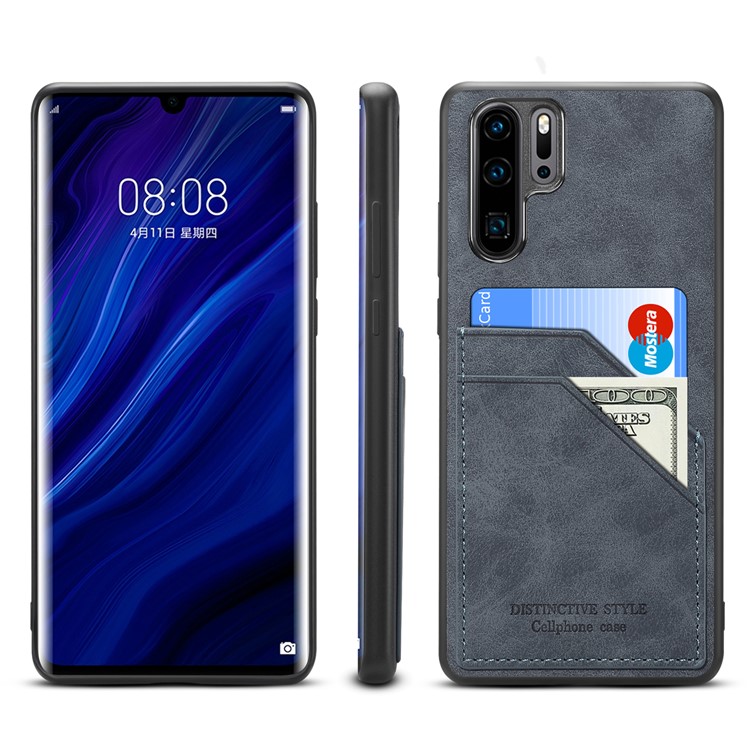 Dual Card Slot PU Leather Coated TPU Mobile Phone Cover Case for Huawei P30 Pro - Grey-1