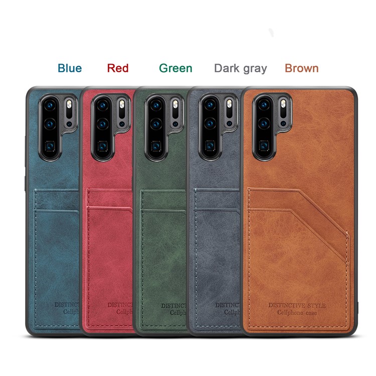 Dual Card Slot PU Leather Coated TPU Mobile Phone Cover Case for Huawei P30 Pro - Grey-7