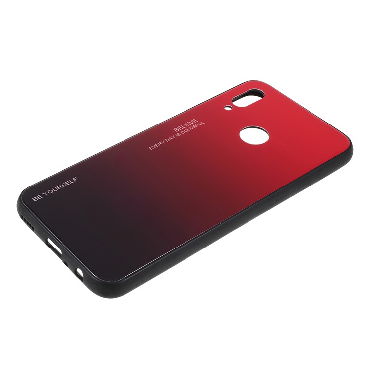 For Huawei Honor 10 Lite Gradient Color Glass + PC + TPU Hybrid Case - Red / Black-5