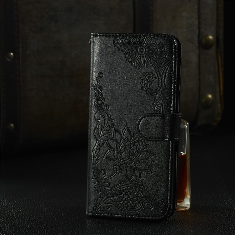 For Huawei P30 Pro Imprint Flower Leather Wallet Case Phone Cover - Black-7