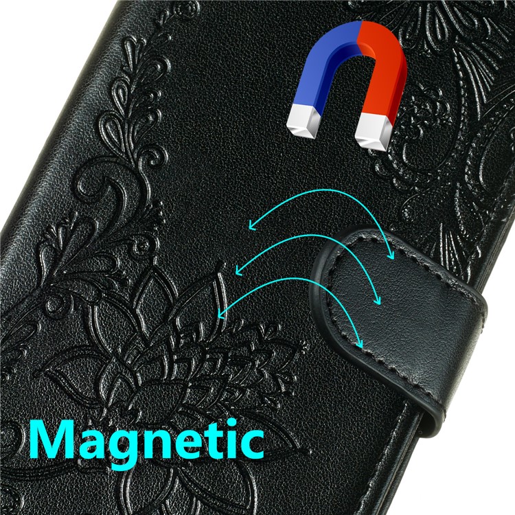 For Huawei P30 Pro Imprint Flower Leather Wallet Case Phone Cover - Black-9