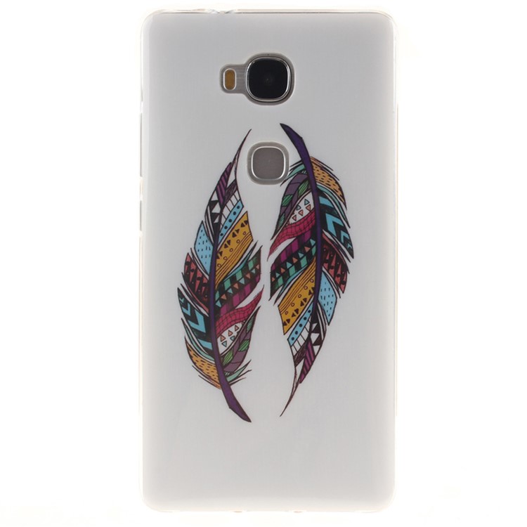 Soft TPU IMD Gel Cover for Huawei Honor Play 5X/Honor 5X - Colorful Feathers-1