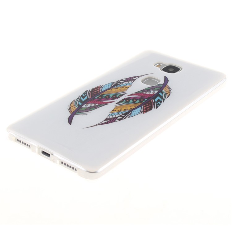 Soft TPU IMD Gel Cover for Huawei Honor Play 5X/Honor 5X - Colorful Feathers-3