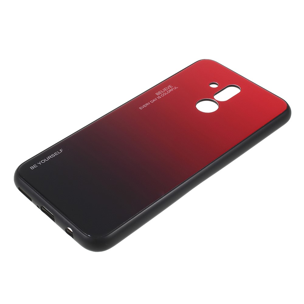 For Huawei Mate 20 Lite Gradient Color Glass + PC + TPU Hybrid Case - Red / Black-5