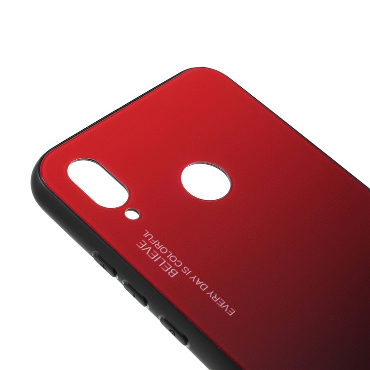 Para Huawei P20 Lite / NOVA 3E Gradient Color Glass + PC + Caixa Híbrida TPU - Vermelho / Preto