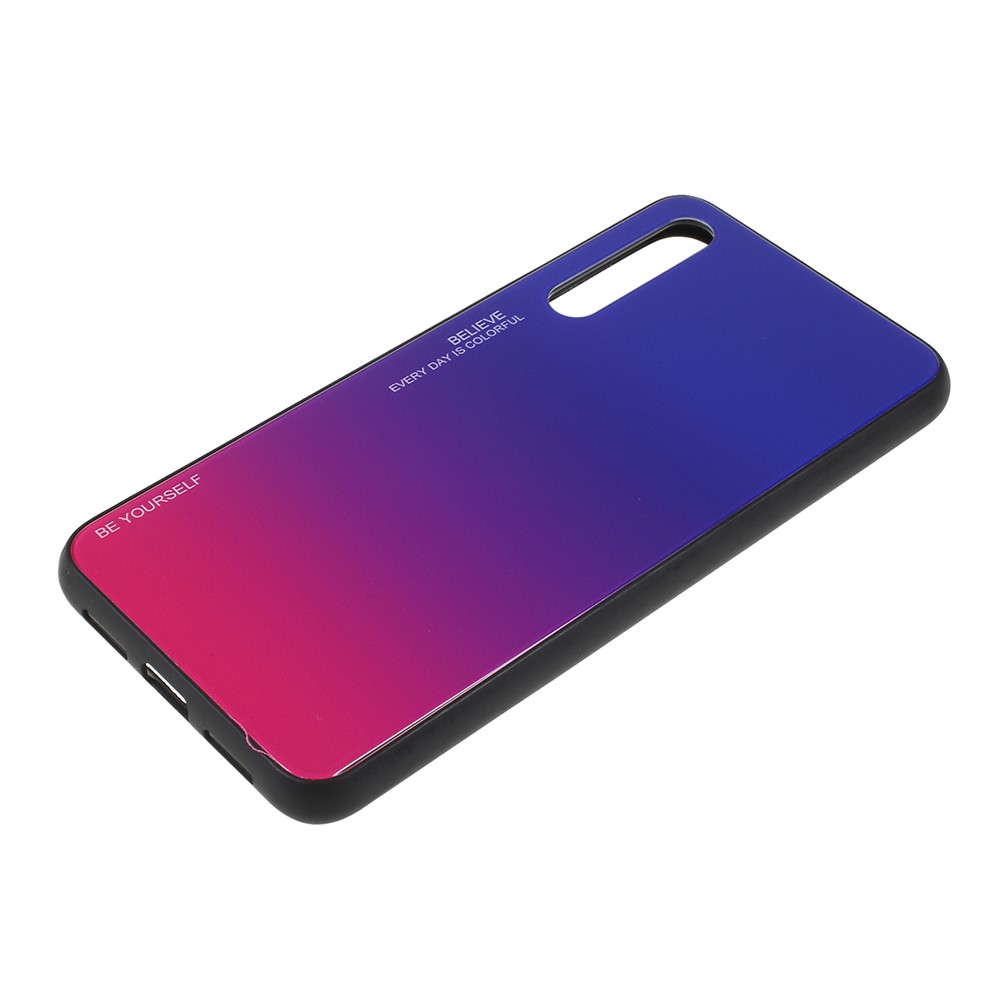 For Huawei P20 Pro Gradient Color Glass + PC + TPU Hybrid Mobile Phone Case - Blue / Rose-2